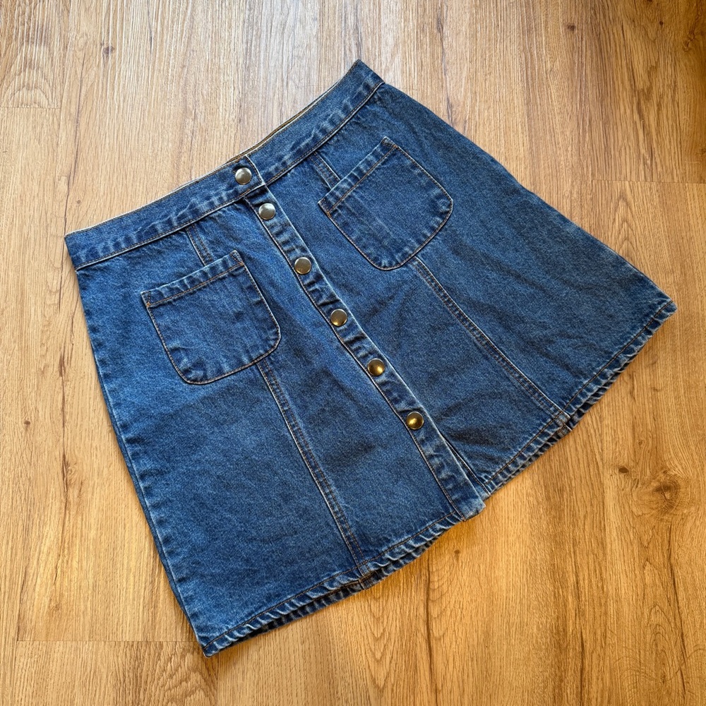 BDG Blue Denim Mini Skirt with Button Detail